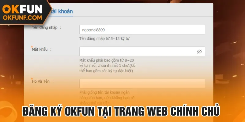 Đăng ký Okfun tại trang web chính chủ 