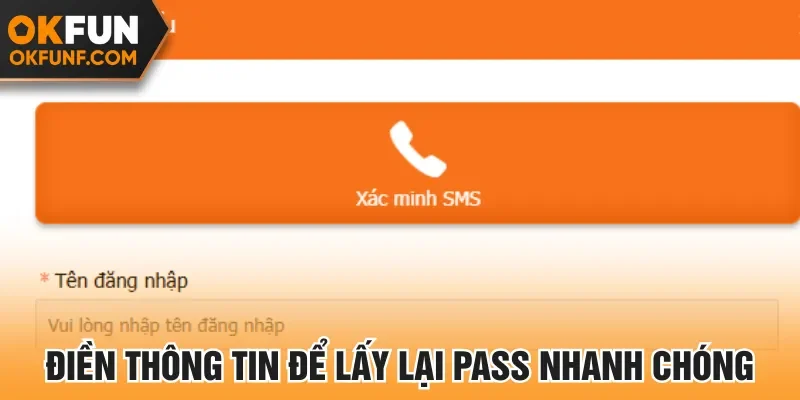 Điền thông tin để lấy lại pass nhanh chóng